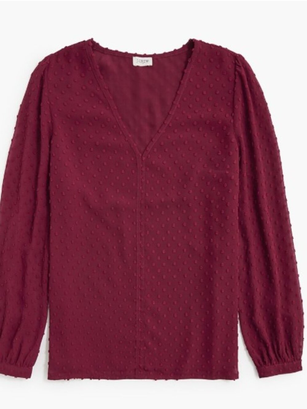 J.Crew Swiss Dot V Neck Sheer Long Sleeve Blouse Burgundy Medium NWT